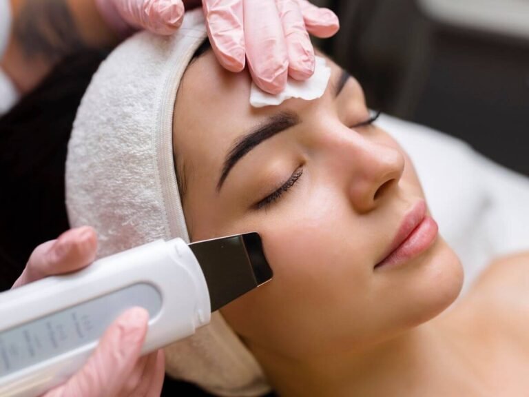 Luxury facial including ultrasonic cleansing, dermaplaning, LED therapy, and a relaxing massage.